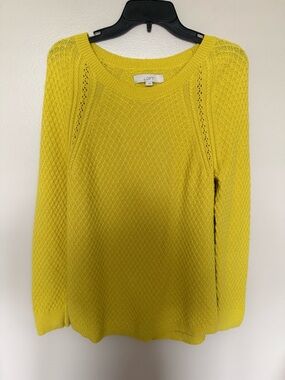 LOFT Bright Yellow Openwork Crewneck Sweater